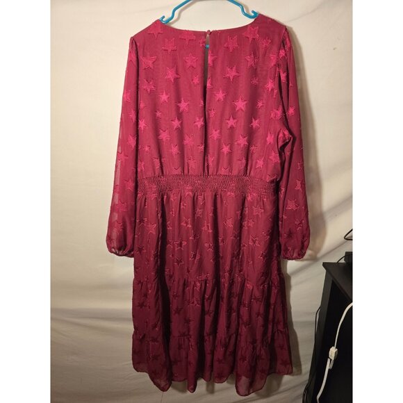 NEW Torrid Womens Plus Size 2 2X Red Star Pattern Stunning Dress Ruffles Midi - Picture 3 of 4